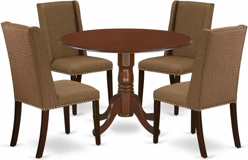 Vista 23 de East West Furniture DLFL3-ABK-21 - Juego de mesa de comedor de 3 piezas contiene una mesa de cocina redonda con gotas y 2 sillas de comedor Parsons