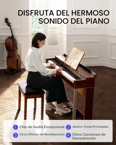 Vista 3 de Donner Piano digital con 88 teclas dinámicas graduadas de acción de martillo con teclado ponderado, piano digital vertical DDP-200 para profesional