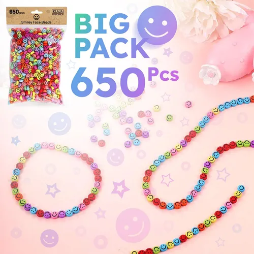 Vista 6 de 650 cuentas de cara sonriente, 0.27 x 0.157 pulgadas, paquete grande Cuentas coloridas mezcladas, cuentas de cara feliz para manualidades, joyas
