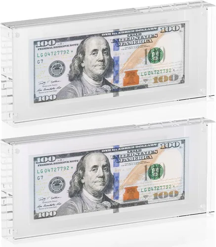 Vista 10 de Estuche de visualización con forma de billete de dólar de 7.8" x 3.9" – Estuche acrílico con marco para billetes de dólar, soporte magnético
