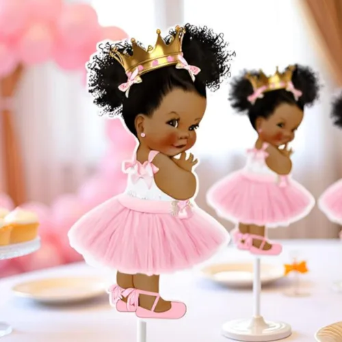 Vista 4 de Centros de mesa de princesa para baby shower, decoración de mesa de 10 pulgadas, princesa afroamericana, centro de mesa de cumpleaños negro real