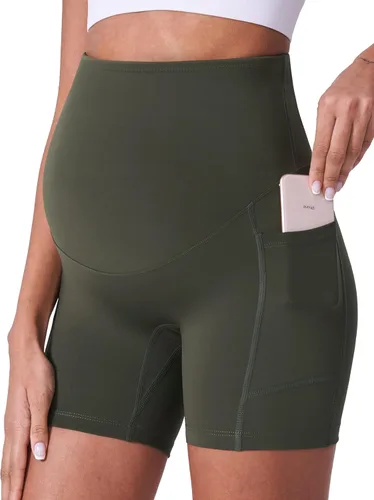 Vista 12 de POSHDIVAH Pantalones cortos de maternidad para mujer de 5 pulgadas 2 piezas negro