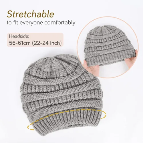 Vista 62 de FURTALK Gorro de invierno para mujer, con forro de satén, tejido trenzado, grueso, holgado, gorro cálido