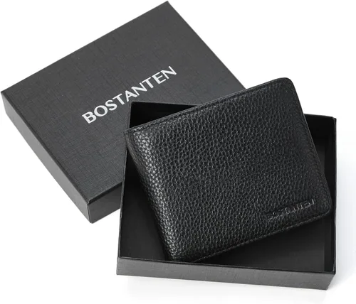 Vista 9 de BOSTANTEN Billeteras de piel auténtica para hombre, con bloqueo RFID y 2 ventanas de identificación