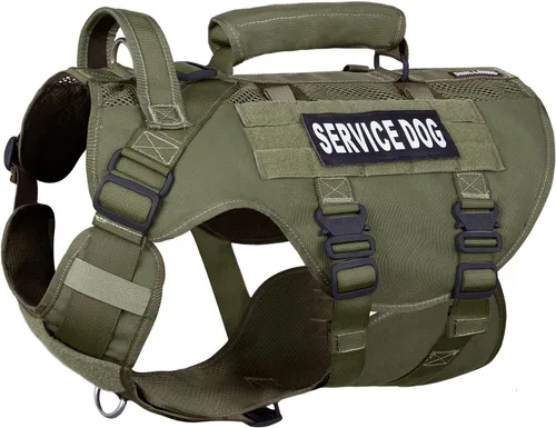 Vista 12 de Chaleco de servicio para perros grandes, arnés táctico marrón con Molle militar, malla transpirable y hebilla de metal de 1.49 oz - Talla M