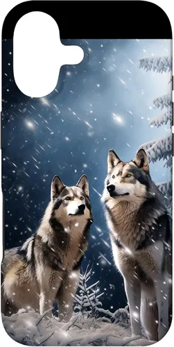 Vista 32 de Wolves Christmas Wolf Snowy Winter Forest Snowflakes Case para iPhone 16