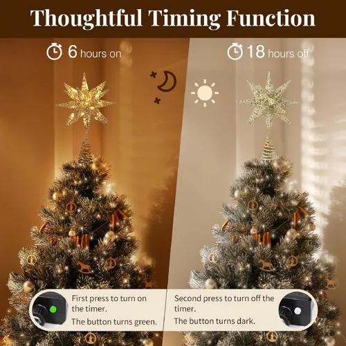 Vista 4 de Lewondr Decoración para árbol de Navidad, enchufe 3D Starburst iluminado A-champán Oro