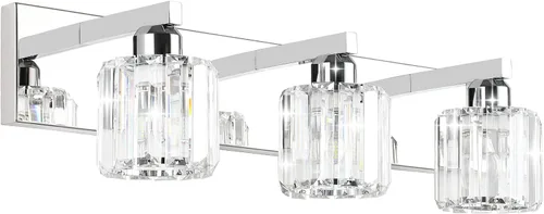 Vista 14 de Aipsun Accesorios de iluminación de tocador de baño, luces de tocador de cristal para baño, 2 luces, accesorios de iluminación de pared de acero