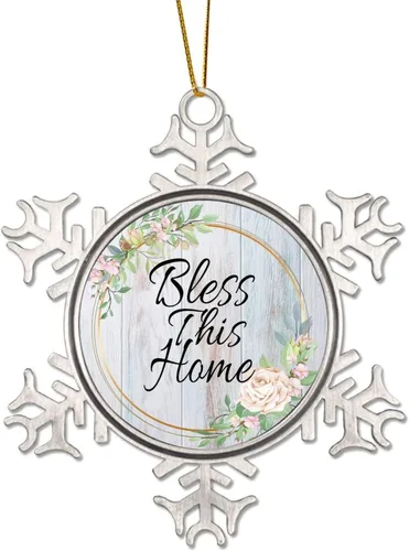 Vista 10 de Corona de flores florales Life is Sweet Adorno de copo de nieve de metal para árbol de Navidad, decoración colgante de árbol de Navidad, divertido