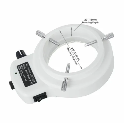 Vista 2 de AmScope anillo iluminador LED-144W-ZK blanco, ajustable, con 144 LED, para microscopio estéreo y cámara