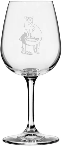 Vista 110 de Copa de vino de 12.75 onzas con temática de gato abisinio grabada para todo uso