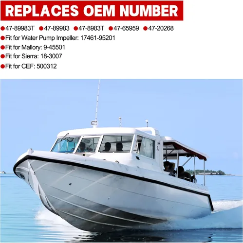 Vista 5 de BDFHYK 47-89983T Impulsor de bomba de agua para motor fueraborda Mercury 30HP 35HP 40HP 50HP 60HP 65HP 70HP, reemplaza 17461-95201, Sierra 18-3007