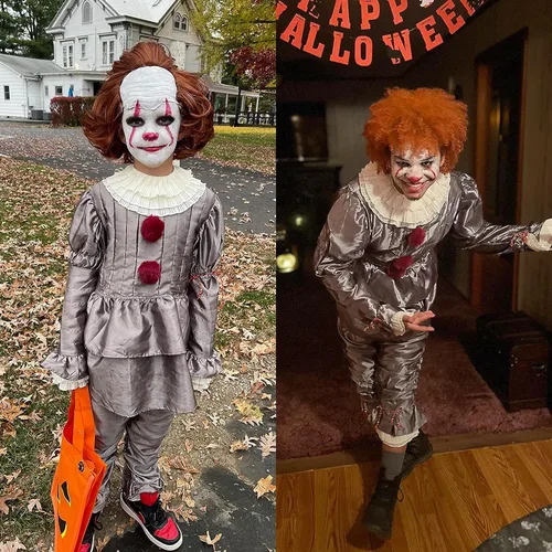 Vista 7 de Scary IT Clown Costume for Kids and Adults Halloween Cosplay Outfit