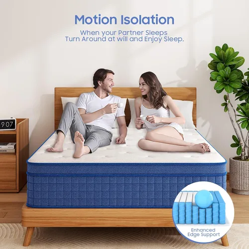 Vista 3 de Colchón Queen, colchón híbrido de 10 pulgadas tamaño Queen, muelles de bolsillo individuales con espuma viscoelástica, cama en una caja, sueño más