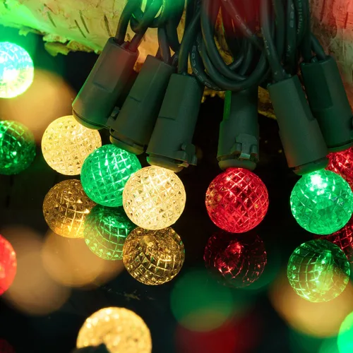 Vista 2 de BOHON - Luces de Navidad rojas, blancas y verdes, facetadas, G15, 50 LED, enchufe de 17 pies