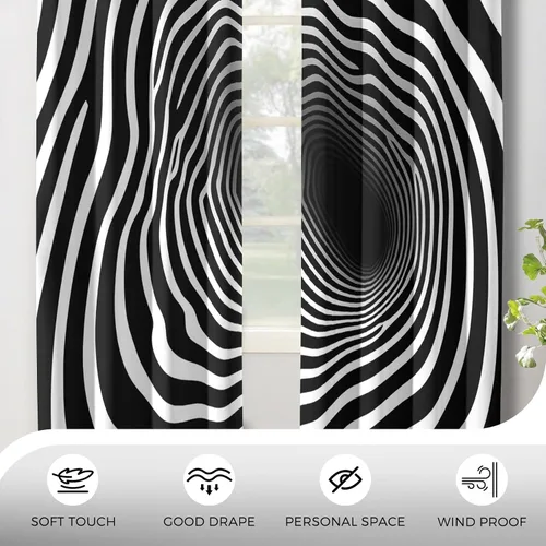Vista 7 de Cortinas de ilusión óptica de 39 pulgadas de largo, juego de 2 paneles, cortinas negras y blancas para decoración de dormitorio, sala de estar