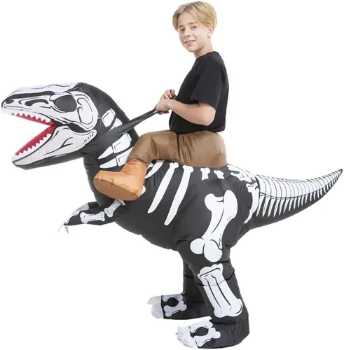 Vista 2 de HSCTEK Disfraz inflable de dinosaurio esqueleto para niños T-Rex