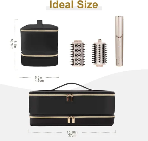 Vista 5 de BAGCRAZY Estuche de transporte de viaje para secador de pelo Dyson Shark Flexstyle Revlon Airwrap, estuche de viaje Dyson Airwrap de doble capa Negro