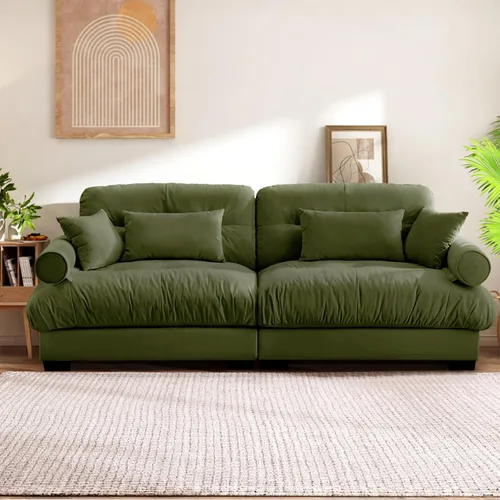 Vista 28 de Reposapiés Otomano Tapizado de Terciopelo con Cojín para Sofá Seccional Sofá 300 libras para Sala de Estar (Beige)