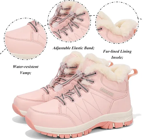 Vista 2 de Botas de nieve de invierno para mujer, botas de invierno para exteriores, cálidas, impermeables, botines para caminar y antideslizantes