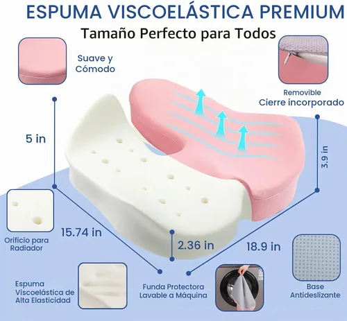 Vista 3 de Cojín de asiento de espuma viscoelástica extra grande para silla de oficina, para apoyo de espalda, alivio de la ciática y el coxis, cojín