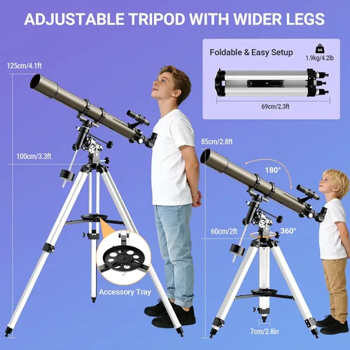 Vista 7 de Telescopio para adultos de alta potencia, apertura de 3.543 in