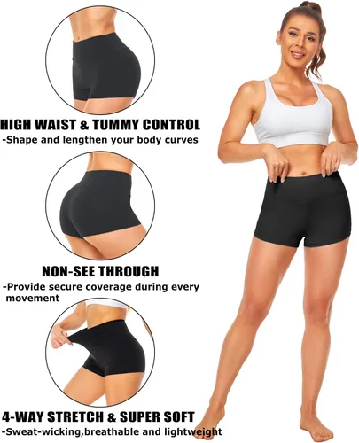 Vista 5 de NEW YOUNG Pantalones cortos de ciclismo para mujer, cintura alta, 3 pulgadas, suaves, para gimnasio, yoga, entrenamiento, glúteos, pantalones cortos