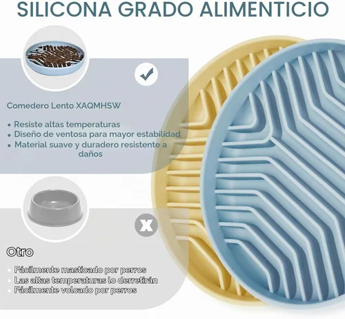 Vista 6 de Comederos de alimentación lenta para perros 2 piezas, cuencos de alimentación para perros de rompecabezas de silicona con ventosas, antiahogo Azul