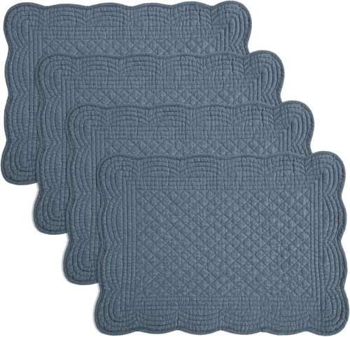 Vista 8 de HOMBYS Juego de 4 manteles individuales acolchados rectangulares lavables para mesa de cocina, 100% tela de algodón, manteles individuales Lino