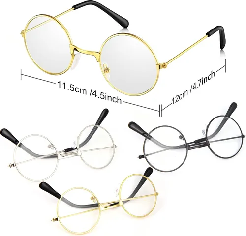 Vista 4 de Zjoey 3 pares de disfraces para niños, lentes de Papá Noel, con borde de alambre de metal, lentes transparentes, lentes de tela, accesorios