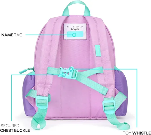 Vista 4 de mibasies Mochila para niños y niñas de 2 a 4 años, mochila preescolar para niños y niñas, mochila de jardín de infantes, Rosa Con Mediumpurple 1