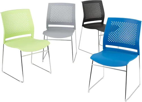 Vista 6 de Norwood Silla apilable de oficina con base de trineo cromado, con respaldo perforado (paquete de 5)