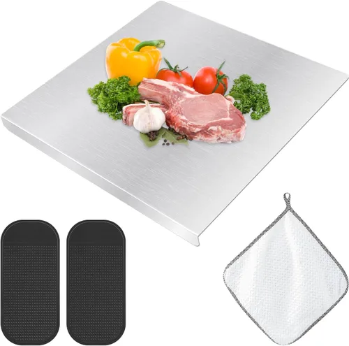 Vista 8 de Tablas de cortar para cocina, tablas de cortar de acero inoxidable con labio, tabla de cortar de metal resistente sobre fregadero con alfombrilla