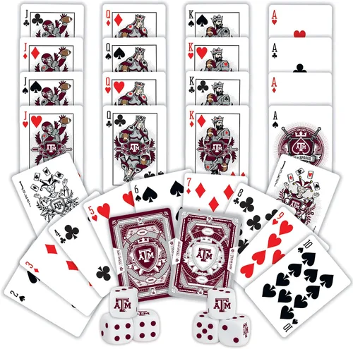 Vista 4 de MasterPieces Game Day - NCAA Texas A&M Aggies - Paquete de 2 cartas de juego y dados - Juego con licencia oficial para adultos y familia
