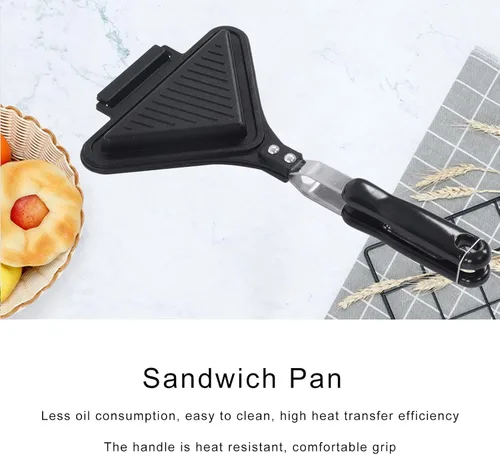 Vista 4 de Sartén para sándwich, sandwichera de aleación de aluminio, antiadherente doble cara Panini Maker para pasteles, pan.