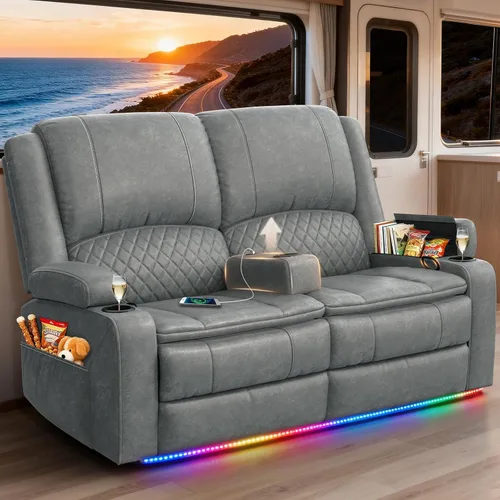 Vista 40 de Sofá reclinable de 3 plazas, sofá reclinable con consola elevable (tela, azul) Reclining Sofa with USB Removable Armrest, RV Sofa with Cup Holder