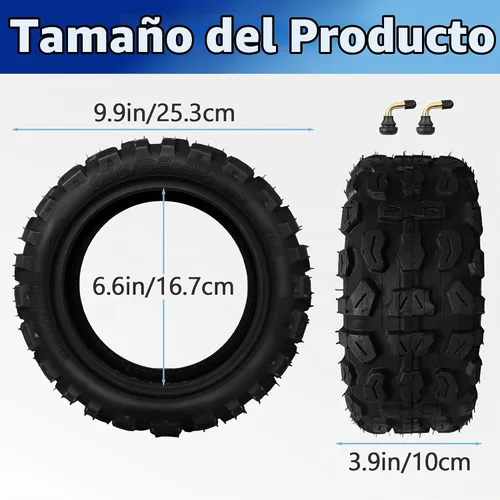 Vista 3 de 2 piezas neumáticos 100/65-6.5 sin cámara, neumáticos de scooter de 11 pulgadas para VSETT 11+/Zero 11X/Dualtron/Thunder/Speedual Plus, neumático