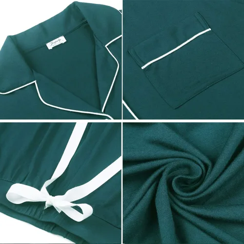 Vista 2 de Pijama de bambú ultra suave para mujer, juego de pijama - manga largacon botones.