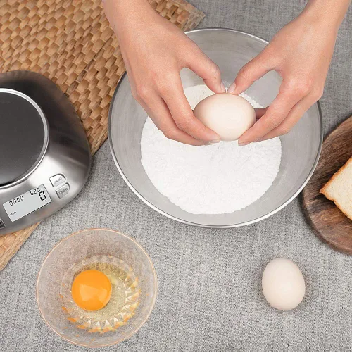 Vista 5 de Báscula digital de cocina con cuenco extraíble de 2.5 L, báscula electrónica de alimentos de acero inoxidable para cocinar hornear, temperatura