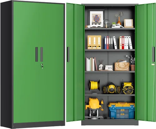 Vista 28 de Greenvelly Armario de almacenamiento de metal con puertas y estantes, armario de almacenamiento con cerradura de 36 pulgadas para oficina, gabinete