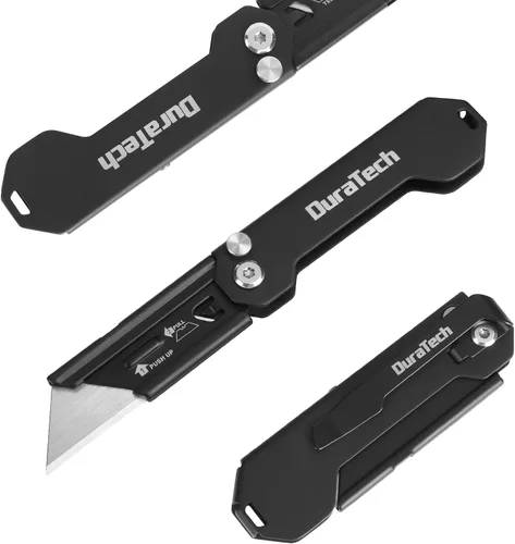 Vista 8 de DURATECH Paquete de 2 Cuchillos Utilitarios Plegables, Mini Cortador de Cajas con Bloqueo de Eje de Seguridad, Clip para Cinturón, Mecanismo