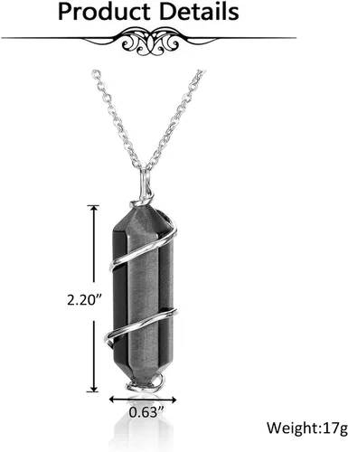 Vista 4 de Top Plaza Collar con colgante de piedra de cristal curativo para mujeres y hombres, collares de piedras preciosas naturales envueltos en alambre