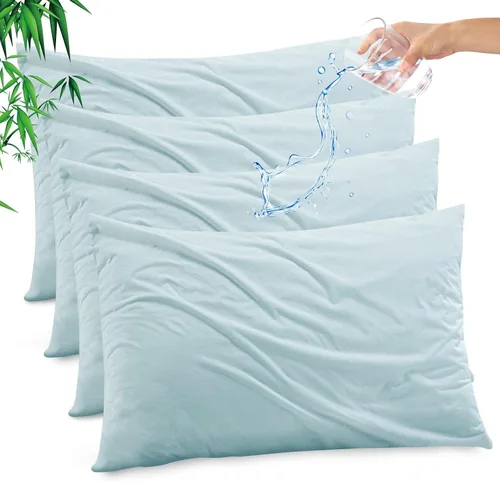 Vista 40 de Funda de almohada impermeable de bambú y rayón de Gogreen, funda de almohada transpirable, protector de almohada refrescante con cremallera, funda