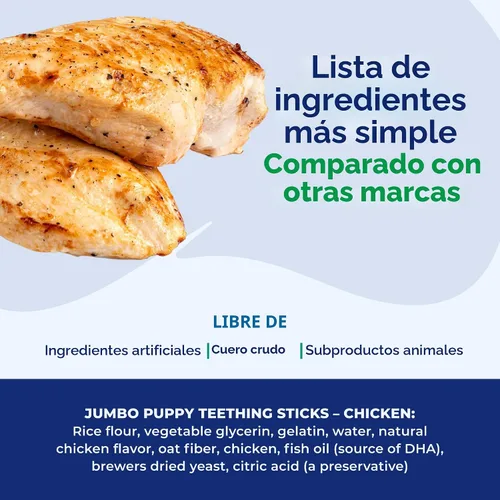 Vista 3 de N-Bone Palitos de dentición jumbo para cachorros, golosinas para perros con sabor a pollo, bolsa de 7.28 onzas