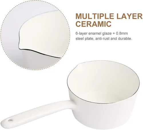 Vista 13 de Cacerola de 1.2L, sartén esmaltada para leche, calentador de mantequilla, olla de leche, fácil de cocinar y limpiar, olla antiadherente para hervir