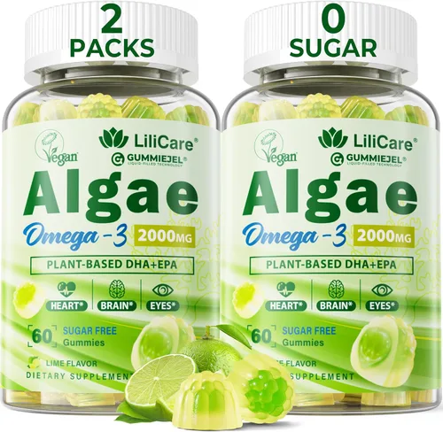 Vista 9 de Gomitas Omega 3 de 2200 mg de aceite de algas (DHA 640 mg y EPA 290 mg) para mujeres y hombres, alternativa de aceite de pescado vegano Omega 3