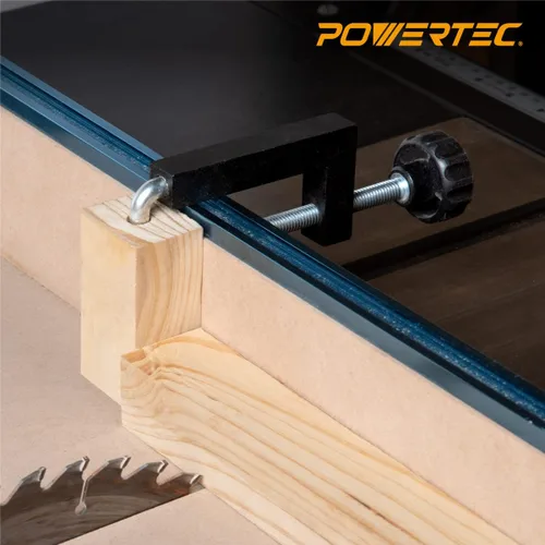 Vista 6 de POWERTEC Abrazaderas universales para valla para carpintería, compatibles con sierra de mesa, sierra ingletadora, mesa de prensa de taladro