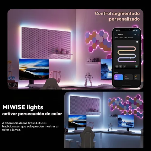 Vista 2 de MIWISE Tira de luces LED COB USB de 5 V, tira LED RGB inteligente IC con control de aplicación, sincronización de música direccionable por