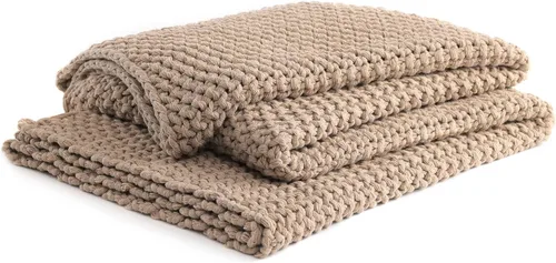 Vista 10 de YnM Manta de Punto Grueso de Algodón, Mantas de Punto Trenzado para Cama, Sofá, Sillón, Cómoda y Relajante, Pieza Decorativa para Casa de Campo Azul