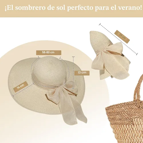 Vista 2 de Sombreros de playa para mujer, sombrero de sol plegable de ala 5.5 in-Beige